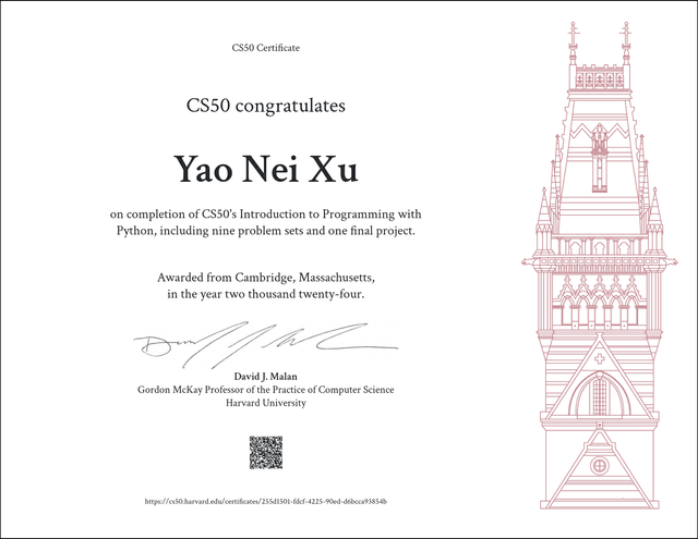 Harvard Certification in CS50 Python